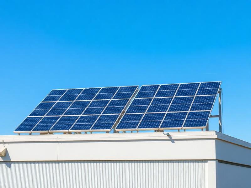 Painéis solares fotovoltaicos instalados em telhado industrial