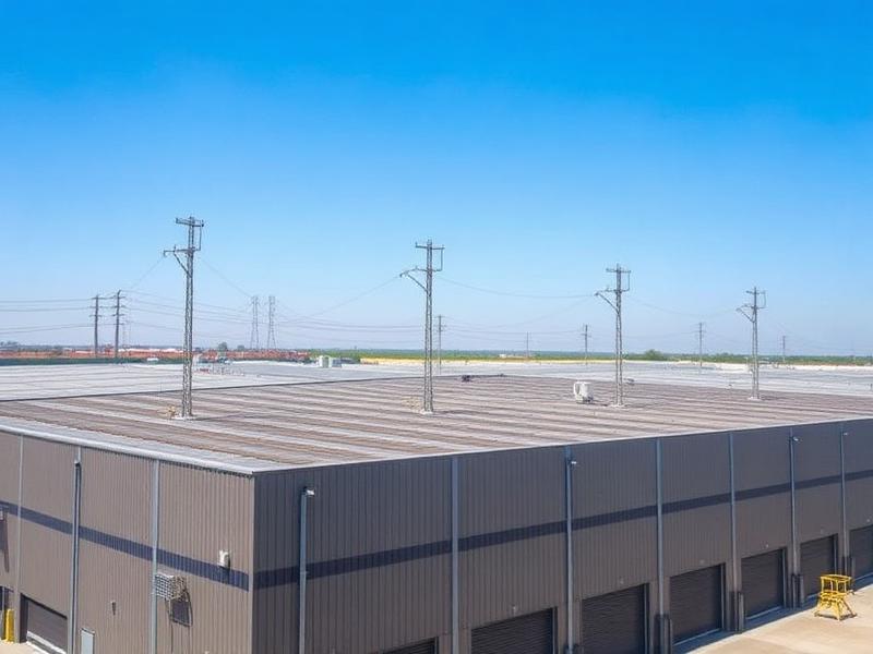 Galpão industrial com sistema de para-raios instalado no telhado