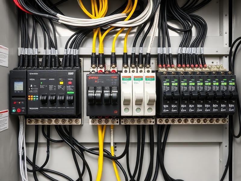 Quadro elétrico industrial com DPS e disjuntores organizados